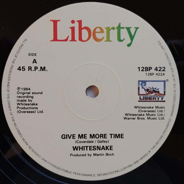 Whitesnake : Give Me More Time (12", Single)