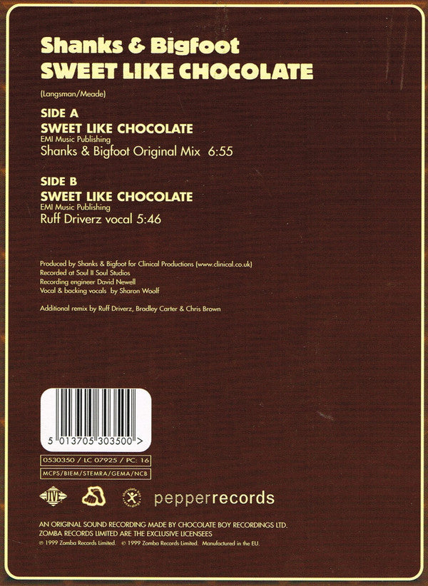 Shanks & Bigfoot : Sweet Like Chocolate (12", Single)
