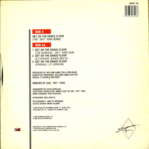 Rob Base & DJ E-Z Rock : Get On The Dance Floor (12")