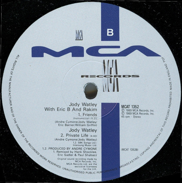 Jody Watley With Eric B. & Rakim : Friends (12")