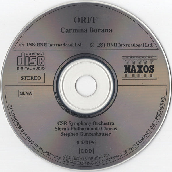 Carl Orff, Eva Jenisová • Vladimír Doležal • Ivan Kusnjer, Slovak Philharmonic Chorus, Slovak Radio Symphony Orchestra, Stephen Gunzenhauser : Carmina Burana (CD, Album)