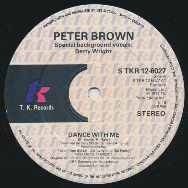 Peter Brown (2) Featuring Betty Wright : Dance With Me (12", Single, Ltd)