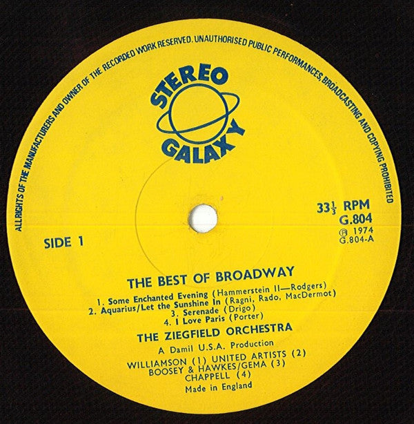 The Ziegfield Theatre Orchestra : The Best Of Broadway (LP)
