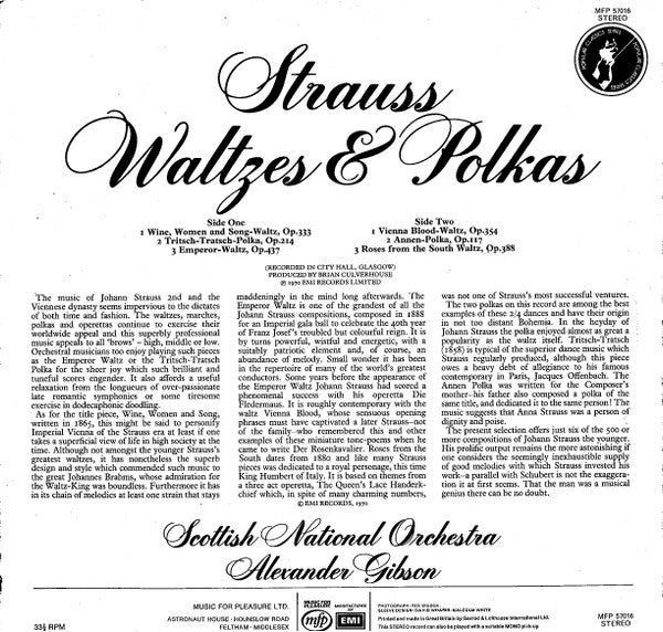Scottish National Orchestra* Conducted By Alexander Gibson : Strauss: Waltzes & Polkas (LP, RE)