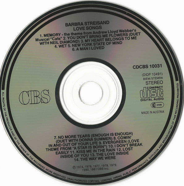 Barbra Streisand : Love Songs (CD, Comp, RE)