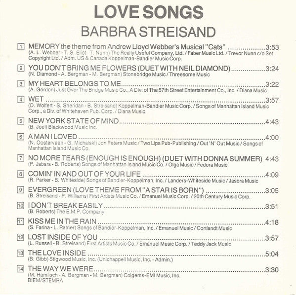 Barbra Streisand : Love Songs (CD, Comp, RE)