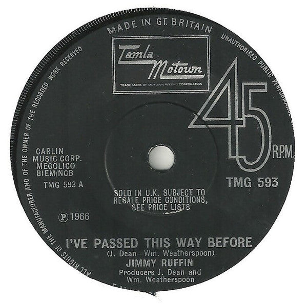 Jimmy Ruffin : I've Passed This Way Before (7", Single, Sol)