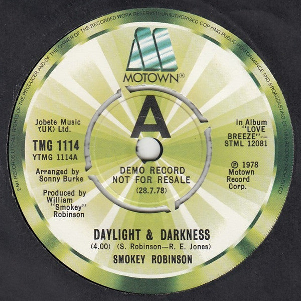 Smokey Robinson : Daylight & Darkness (7", Single, Promo)