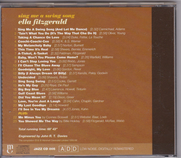 Ella Fitzgerald : Sing Me A Swing Song (CD, Comp, Mono, RM)