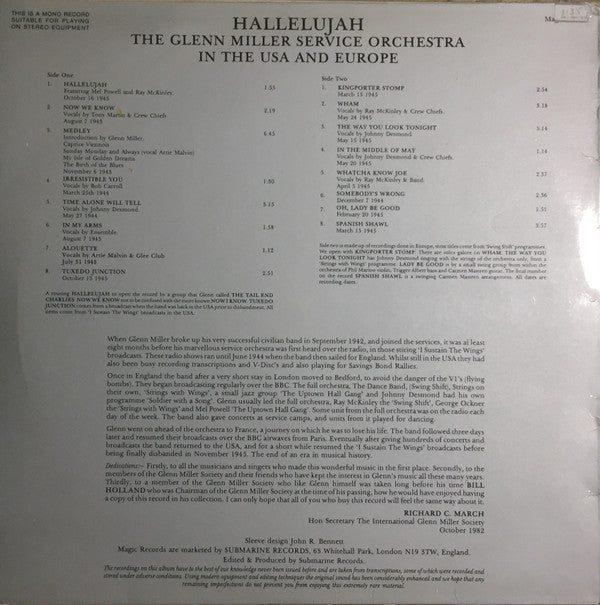The Glenn Miller Service Orchestra : Hallelujah (LP, Comp, Mono)