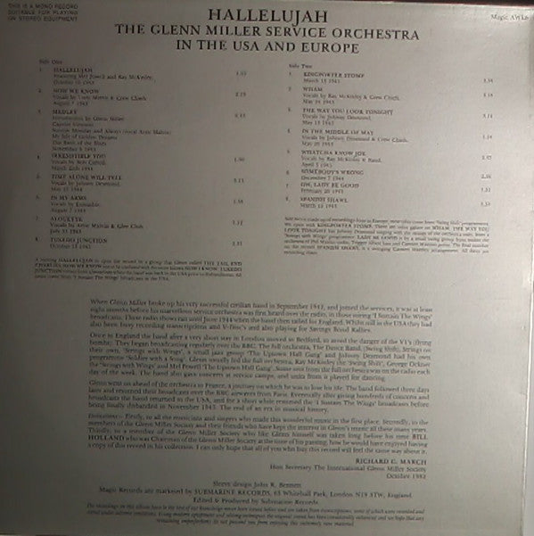 The Glenn Miller Service Orchestra : Hallelujah (LP, Comp, Mono)