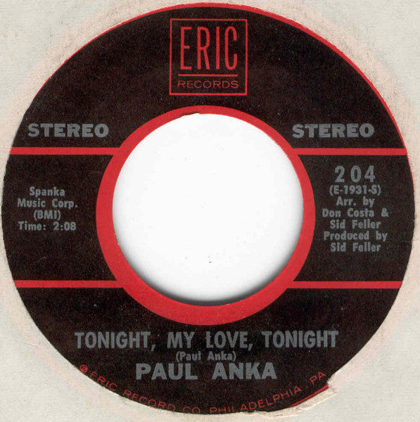 Paul Anka : Tonight, My Love, Tonight (7")