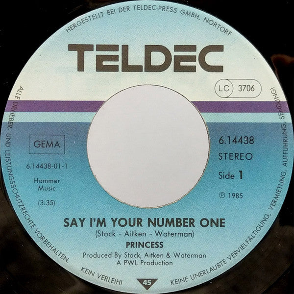 Princess : Say I'm Your No. 1 (7", Single)