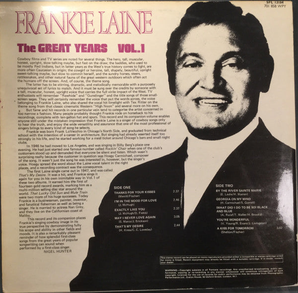 Frankie Laine : The Great Years Volume 1 (LP, Comp)