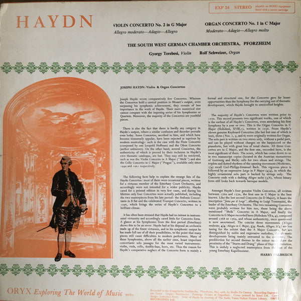 Joseph Haydn - Südwestdeutsches Kammerorchester : Organ Concerto No. 1 In C Major / Violin Concerto No. 2 In G Major (LP)