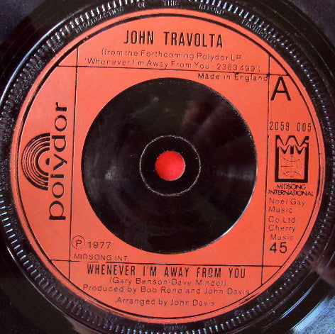 John Travolta : Whenever I'm Away From You (7")