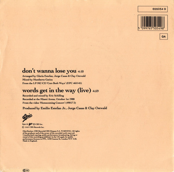 Gloria Estefan : Don't Wanna Lose You (7", Single, Ltd, Pos)