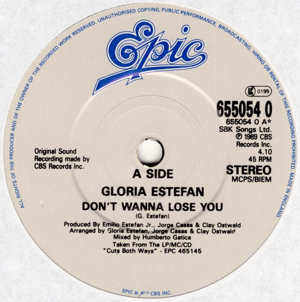 Gloria Estefan : Don't Wanna Lose You (7", Single, Ltd, Pos)