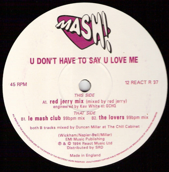 Mash! : U Don't Have To Say U Love Me (2x12", Promo)