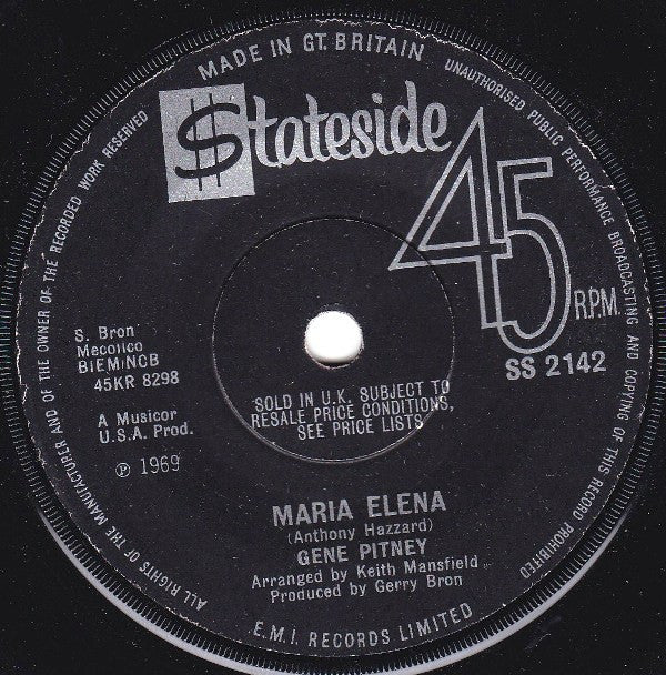 Gene Pitney : Maria Elena (7", Single)