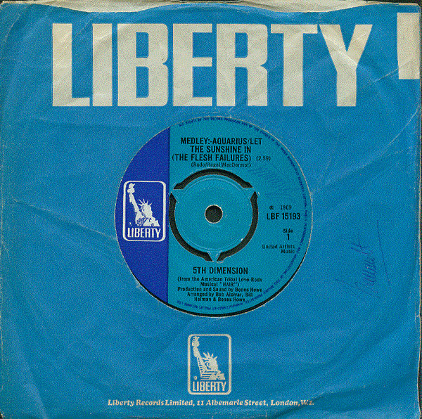 The Fifth Dimension : Medley: Aquarius/Let The Sunshine In (The Flesh Failures) (7", Single, 3-p)