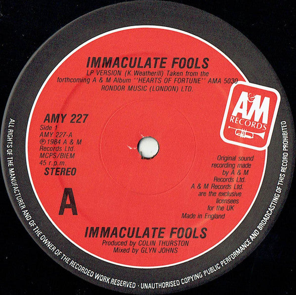 Immaculate Fools : Immaculate Fools (12", Single)