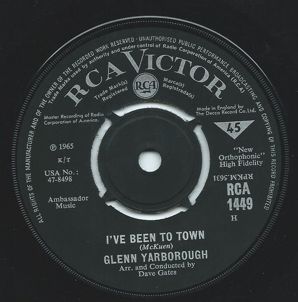 Glenn Yarbrough : Baby The Rain Must Fall (7", Single)
