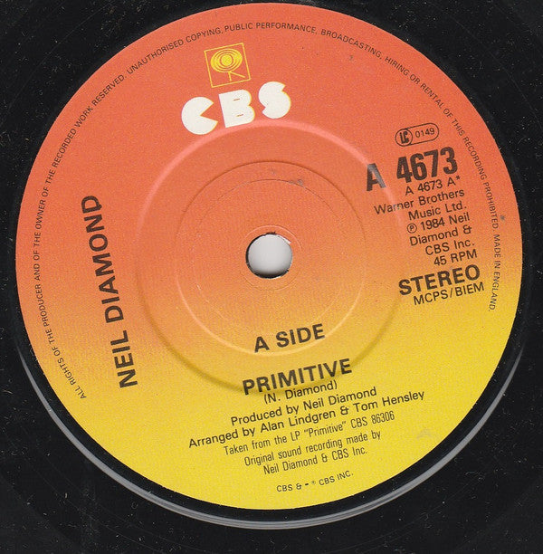 Neil Diamond : Primitive (7", Single)