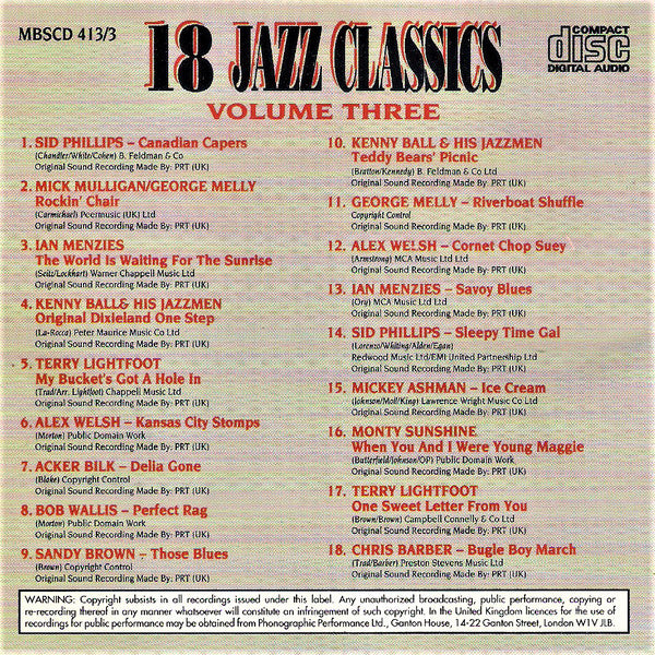 Various : 18 Jazz Classics Volume Three (CD, Comp)