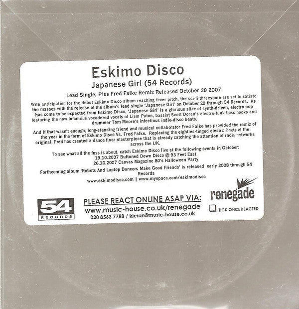 Eskimo Disco : Japanese Girl (CDr, Single, Promo)
