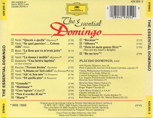 Placido Domingo : The Essential Domingo Popular Songs And Arias (CD, Comp)