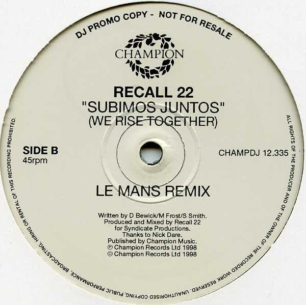 Recall 22 : Subimos Juntos (We Rise Together) (12", Promo)