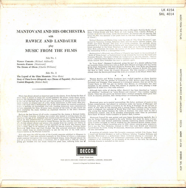Mantovani, Rawicz & Landauer : Music From The Films (LP, Album, Mono)