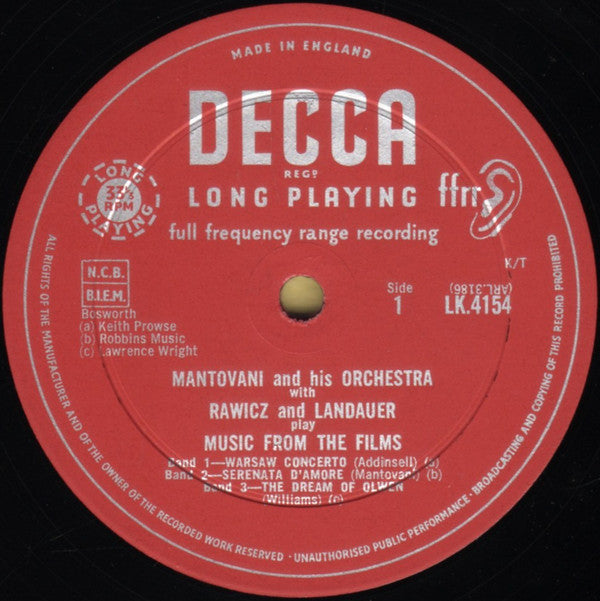 Mantovani, Rawicz & Landauer : Music From The Films (LP, Album, Mono)