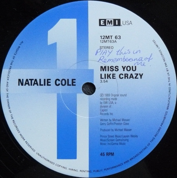 Natalie Cole : Miss You Like Crazy (12", Single)