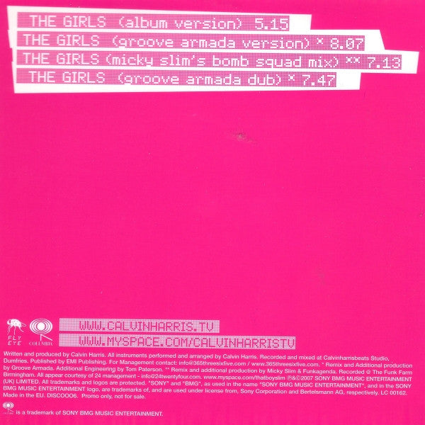 Calvin Harris : The Girls (CD, Single, Promo)