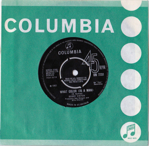Bobby Vinton : What Color (Is A Man) (7", Single)