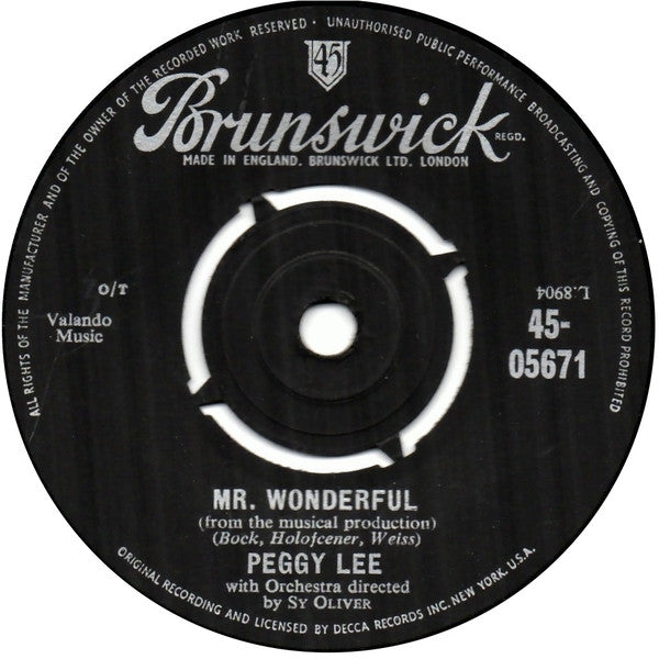 Peggy Lee : Mr Wonderful (7", Single, Fou)