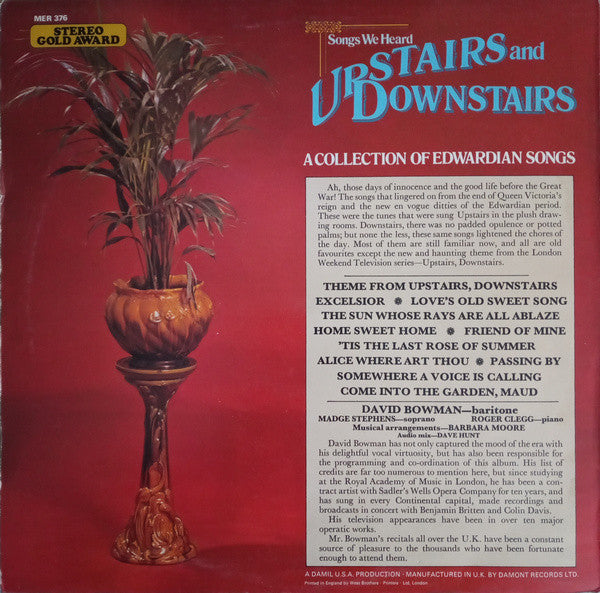 David Bowman (6) : Songs We Heard Upstairs And Downstairs (LP)