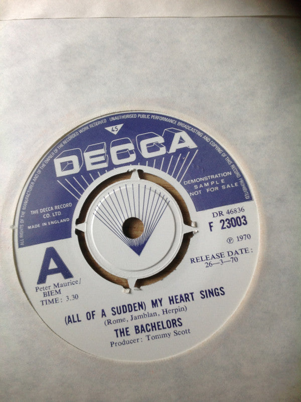 The Bachelors : (All Of A Sudden) My Heart Sings (7", Promo)