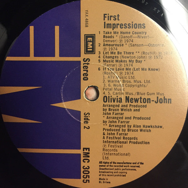 Olivia Newton-John : First Impressions (LP, Album, Comp, Pur)