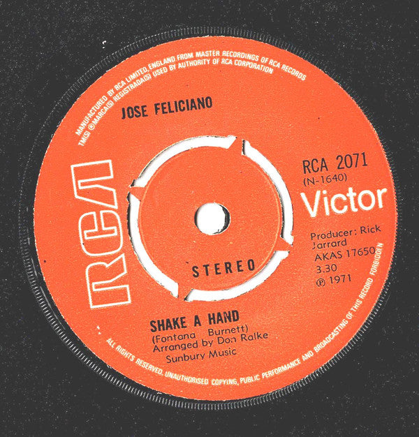 José Feliciano : Shake A Hand (7", Single)