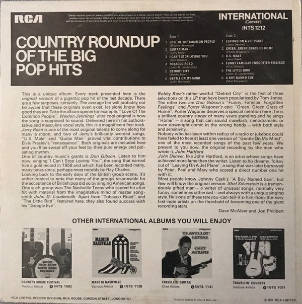 Various : Country Roundup Of The Big Pop Hits (LP, Comp)