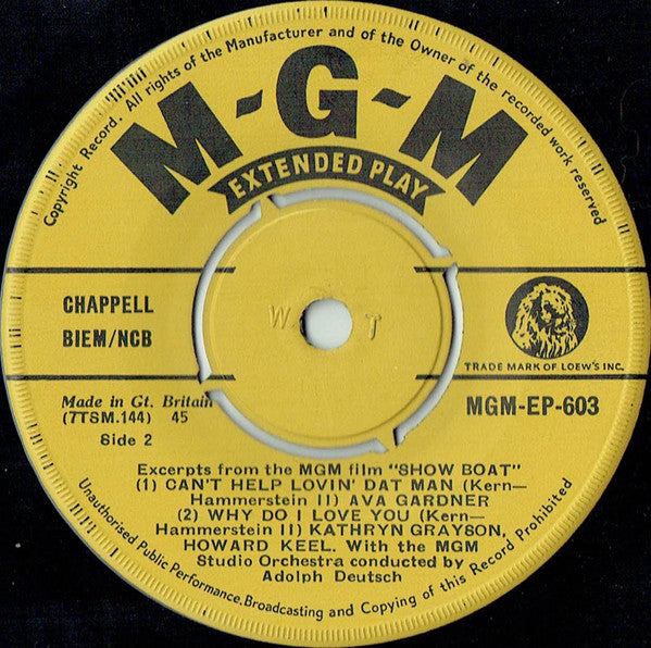 Howard Keel ∙ Kathryn Grayson, Ava Gardner : Show Boat (7", EP, Mono, Pin)