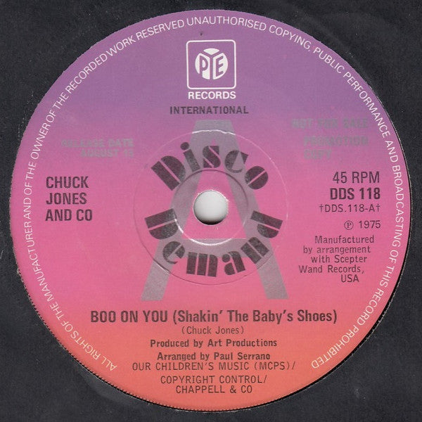 Chuck Jones & Company : Boo On You (Shakin' The Baby's Shoes) (7", Single, Promo)