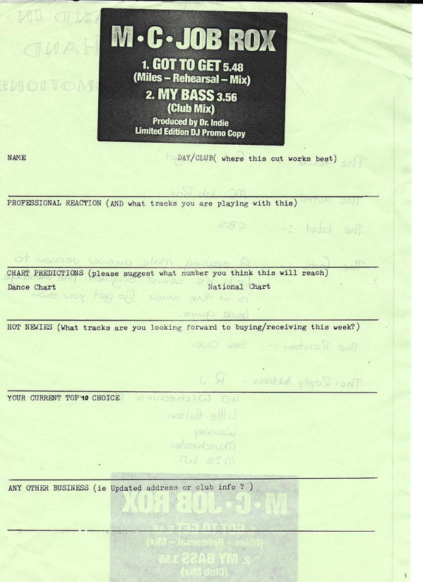 Mc Job Rox : Got To Get (Miles-Rehearsal-Mix) (12", W/Lbl)