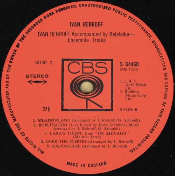 Ivan Rebroff, Balalaika Ensemble Troika : Ivan Rebroff  Accompanied By Balalaika Ensemble Troika (LP, Album)