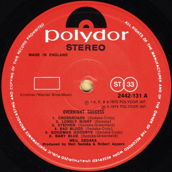 Neil Sedaka : Overnight Success (LP, Album)
