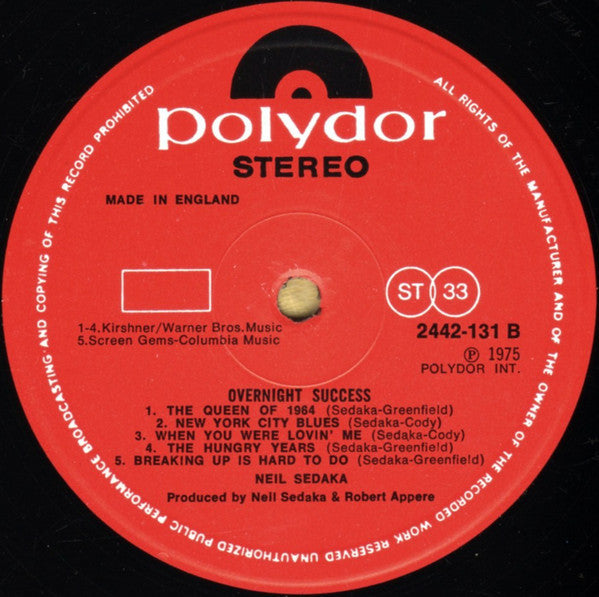 Neil Sedaka : Overnight Success (LP, Album)