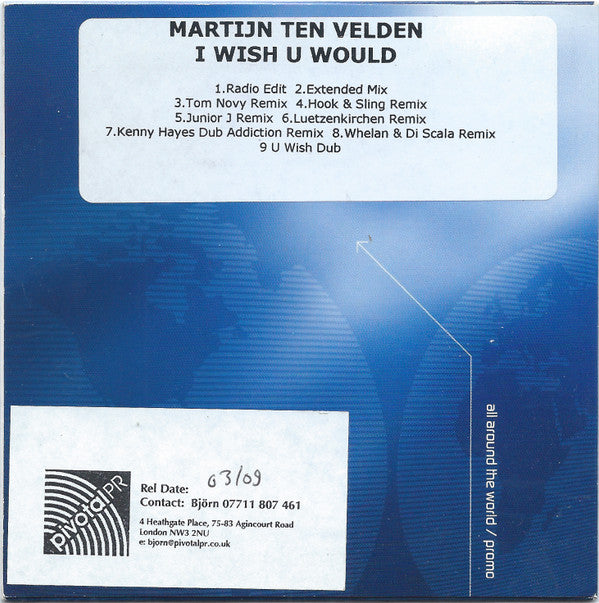 Martijn Ten Velden : I Wish U Would (CD, Promo, Car)